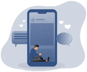 Ilustración de persona usando un celular para comunicarse